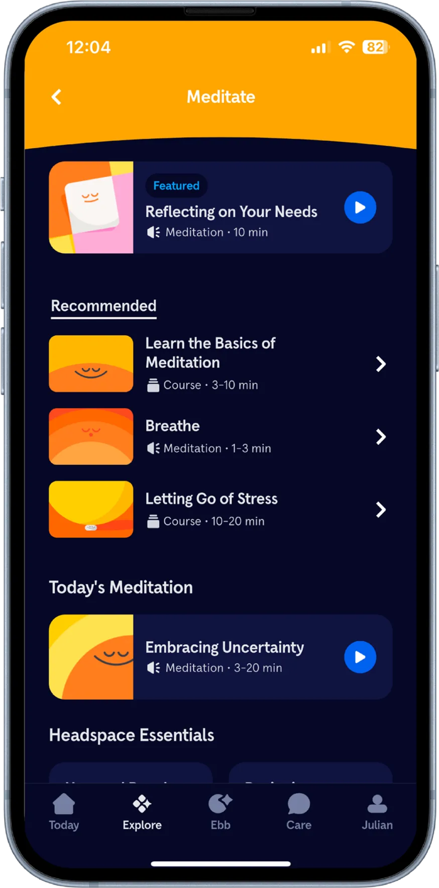 Meditate tab on a phone mockup