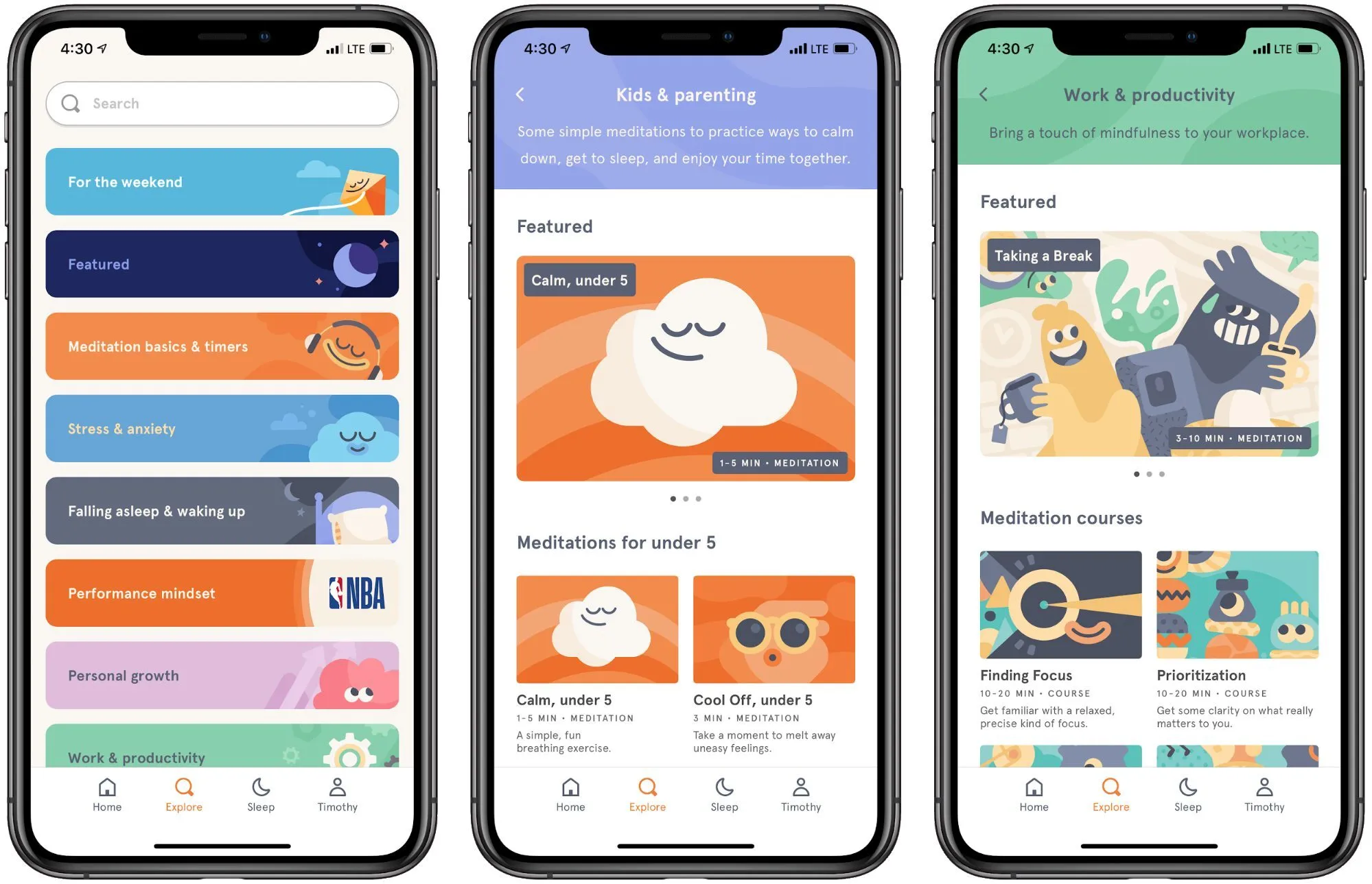 Headspace app screens across three devices